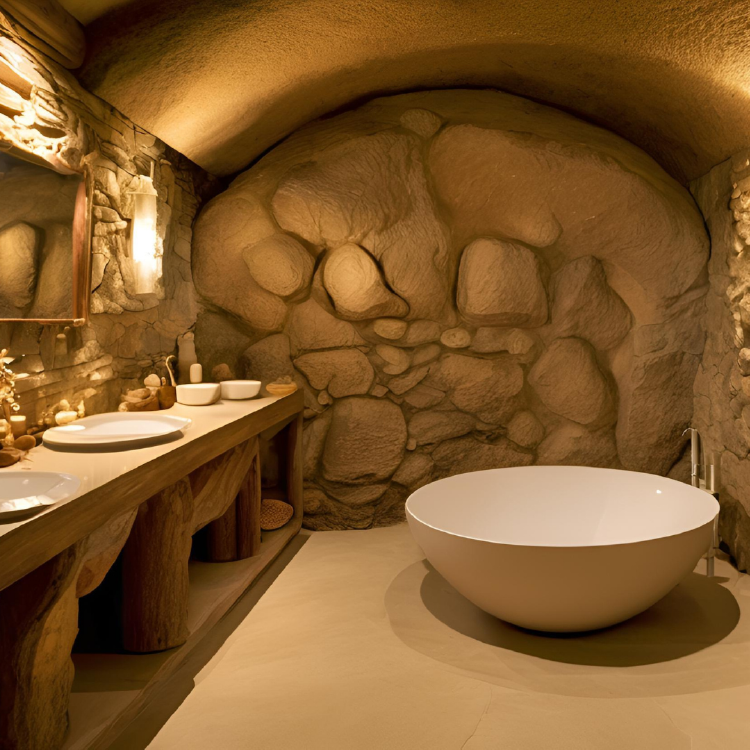 salle de main dans une maison troglodyte