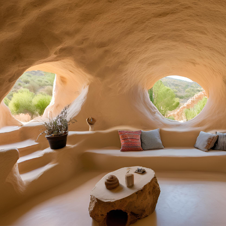 photo d'un salon dans une maison troglodyte