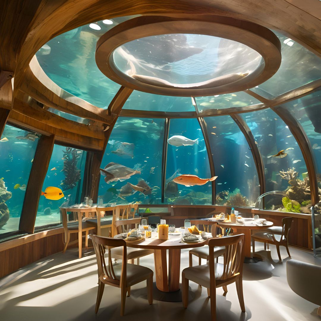 photo d'une salle à manger dans un aquarium